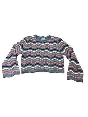 Love Knits NYC Multicolored Wavy Stripe Crewneck Cropped Sweater Size Small